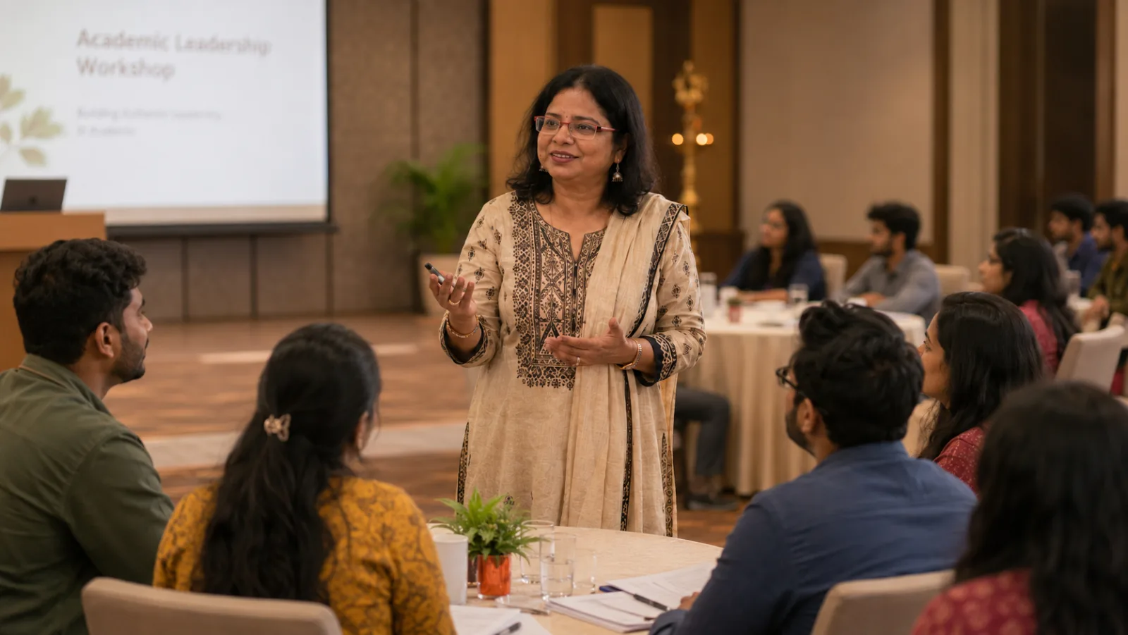 Dr. Nisha Pandey leading an academic leadership workshop.