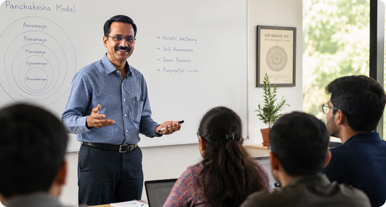 Prof. Ashish Pandey teaching the Panchkosha model.